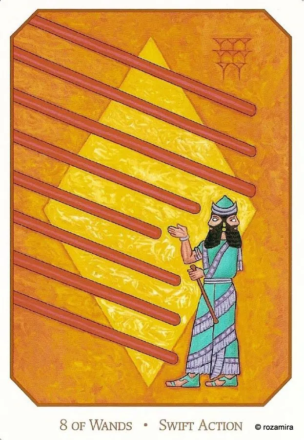 Eight of Wands - Swift Action card from the Babylonian Tarot deck