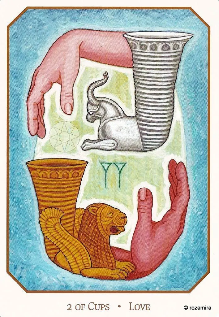 Two of Cups - Love card from the Babylonian Tarot deck