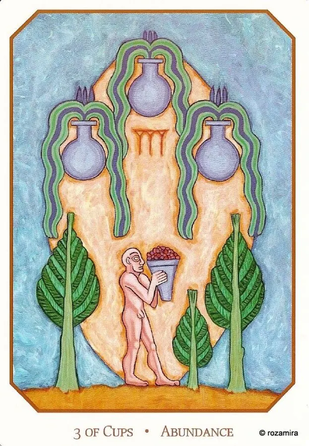 Three of Cups - Abundance card from the Babylonian Tarot deck
