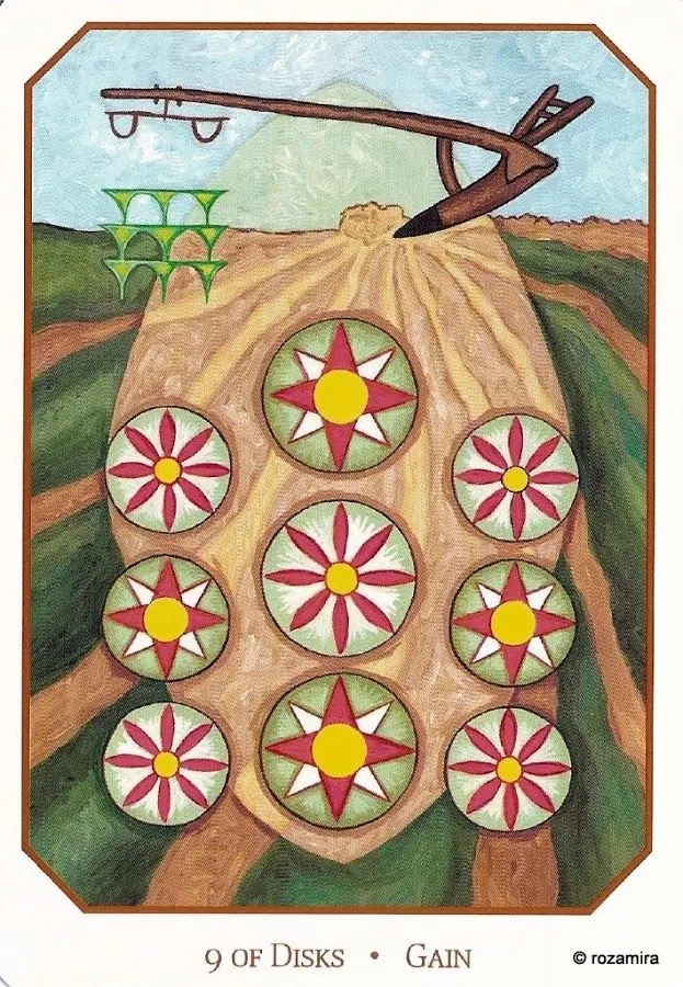 Nine of Disks - Gain card from the Babylonian Tarot deck