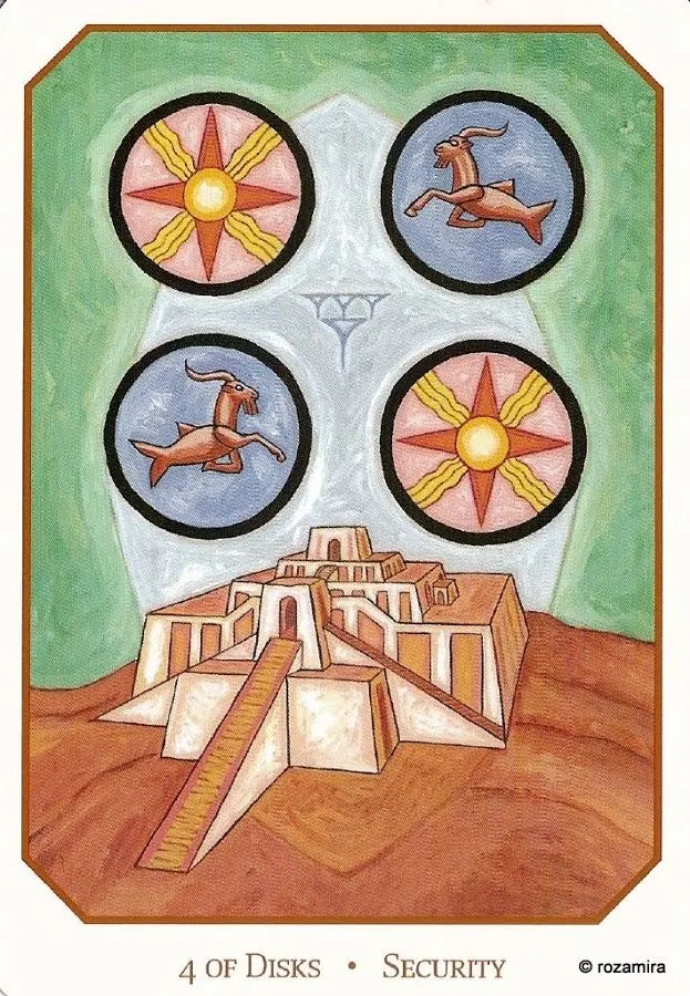 Four of Disks - Security card from the Babylonian Tarot deck