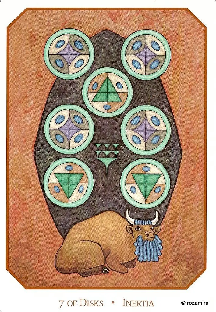 Seven of Disks - Inertia card from the Babylonian Tarot deck