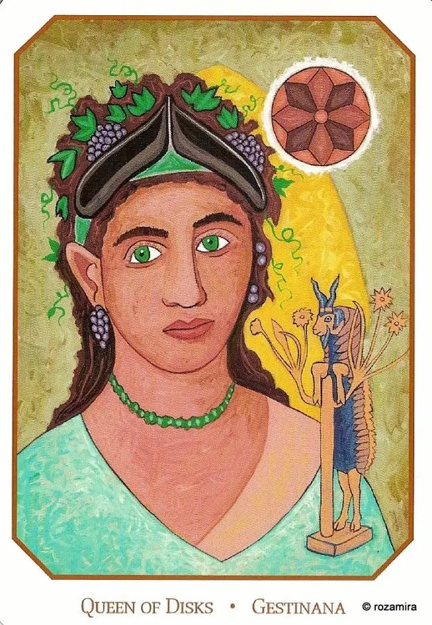 Queen of Disks - Geshtinanna card from the Babylonian Tarot deck