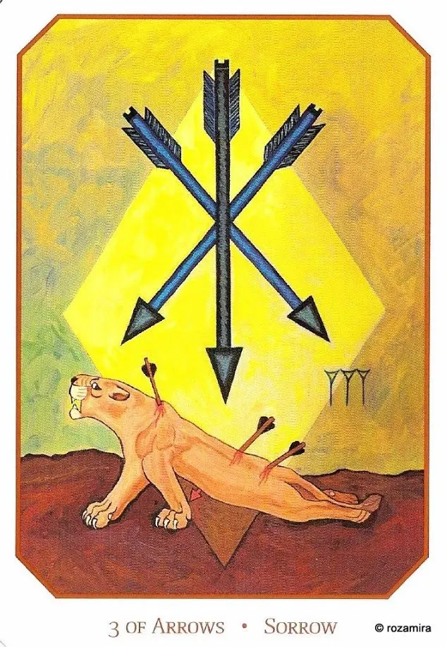 Three of Arrows - Sorrow card from the Babylonian Tarot deck
