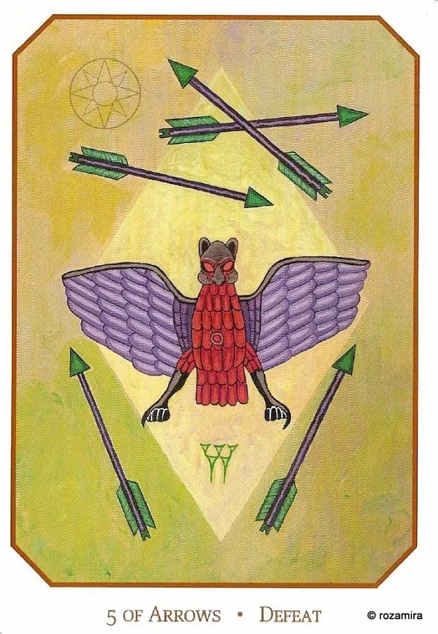 Five of Arrows - Defeat card from the Babylonian Tarot deck