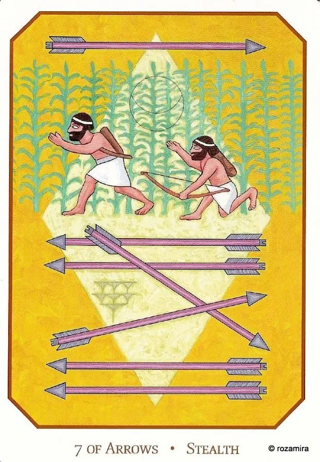 Seven of Arrows - Stealth card from the Babylonian Tarot deck