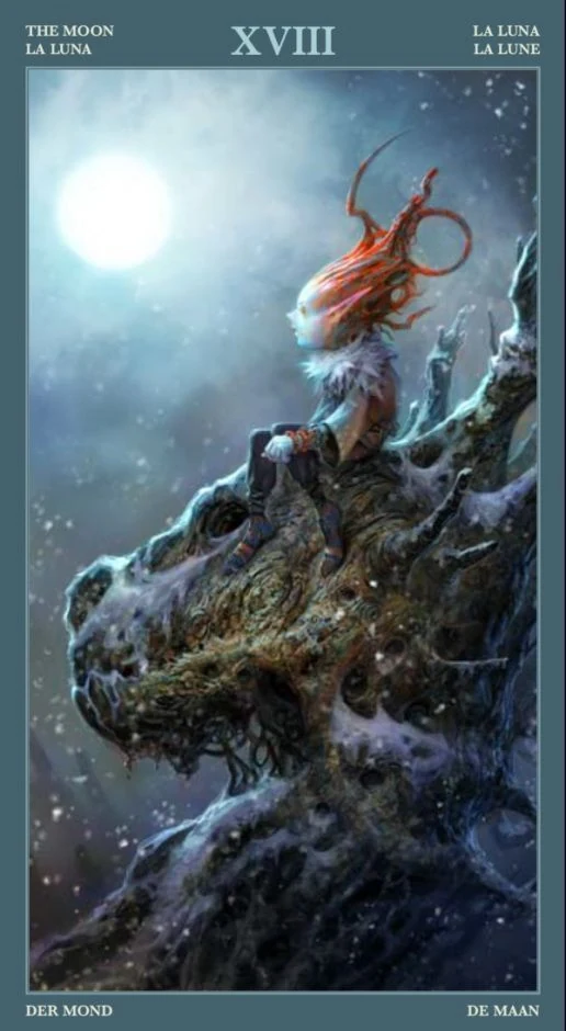 The Moon card from the Barbieri Tarot deck