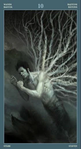 10 of Wands card from the Barbieri Tarot deck