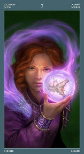7 of Chalices card from the Barbieri Tarot deck