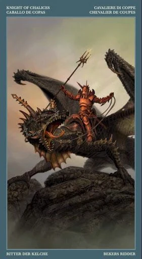 Knight of Chalices card from the Barbieri Tarot deck
