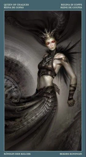 Queen of Chalices card from the Barbieri Tarot deck