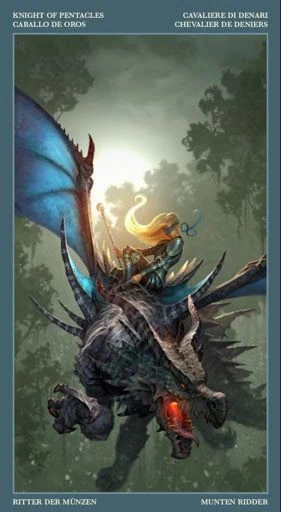Knight of Pentacles card from the Barbieri Tarot deck