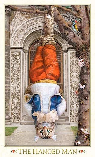 The Hanged Man card from The Baroque Bohemian Cats Tarot deck