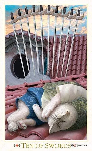 Ten of Swords card from The Baroque Bohemian Cats Tarot deck