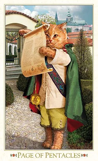 Page of Pentacles card from The Baroque Bohemian Cats Tarot deck