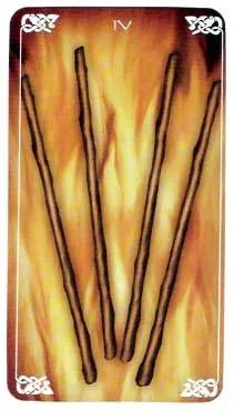 Four of Wands card from the Bayless Tarot deck