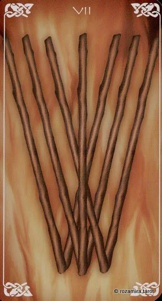 Seven of Wands card from the Bayless Tarot deck