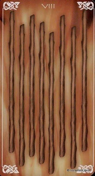Eight of Wands card from the Bayless Tarot deck