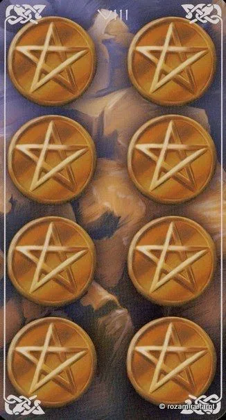 Eight of Pentacles card from the Bayless Tarot deck