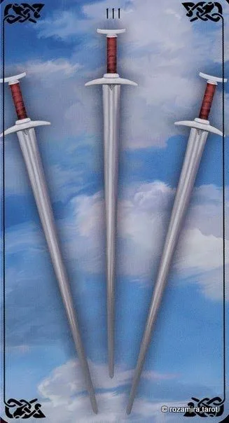 Three of Swords card from the Bayless Tarot deck