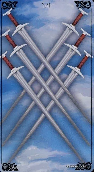 Six of Swords card from the Bayless Tarot deck