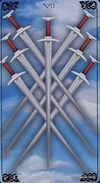 Seven of Swords card from the Bayless Tarot deck