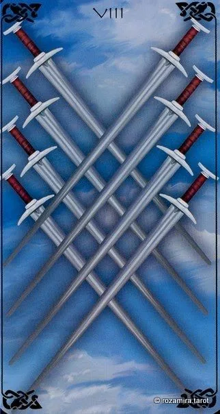 Eight of Swords card from the Bayless Tarot deck