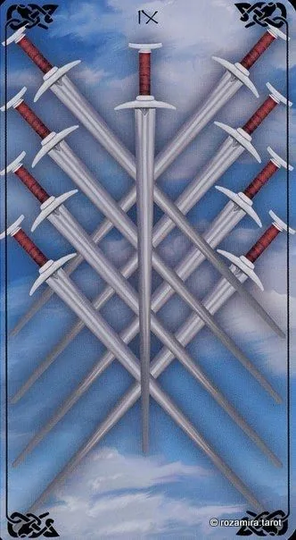 Nine of Swords card from the Bayless Tarot deck