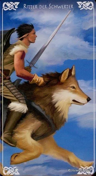 Knight of Swords card from the Bayless Tarot deck