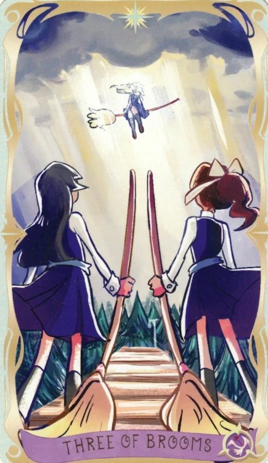 3 of Brooms card from the Believing Heart Tarot deck