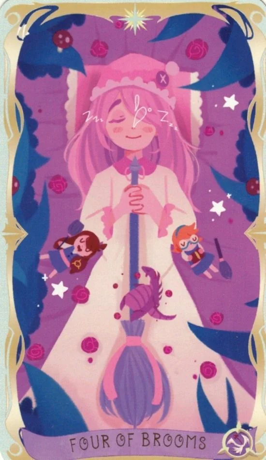 4 of Brooms card from the Believing Heart Tarot deck