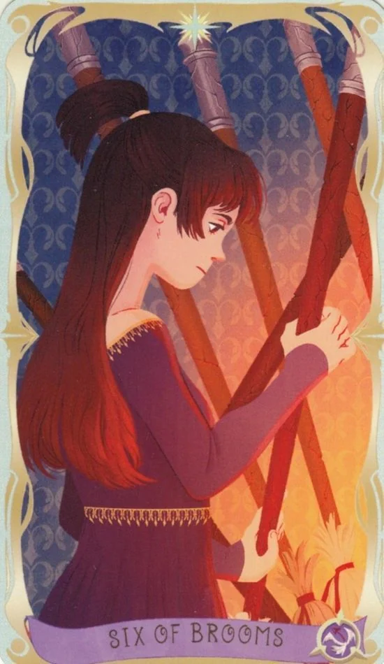 6 of Brooms card from the Believing Heart Tarot deck