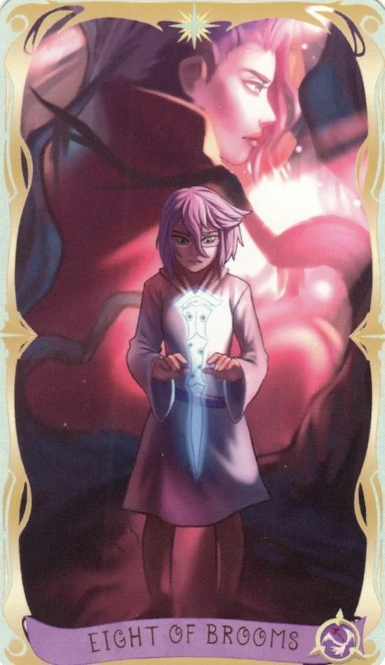 8 of Brooms card from the Believing Heart Tarot deck