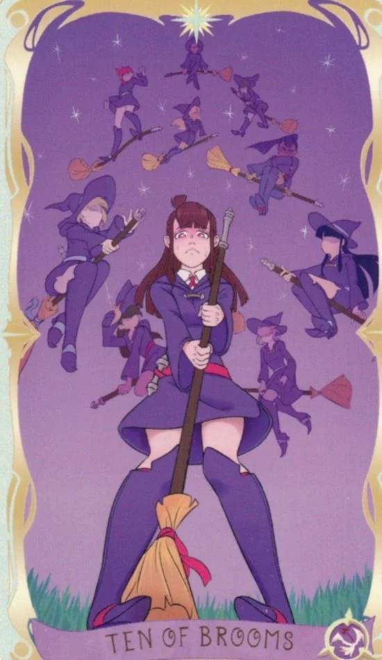 10 of Brooms - Believing Heart Tarot card 10 of Brooms card from the Believing Heart Tarot deck