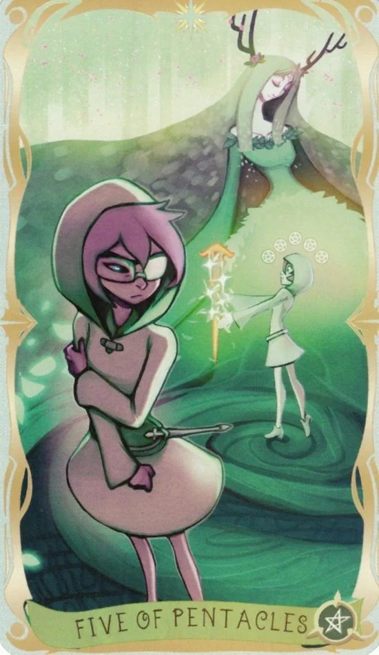 5 of Pentacles card from the Believing Heart Tarot deck