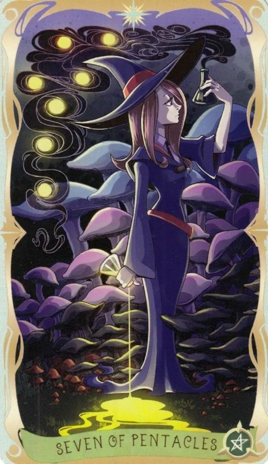 7 of Pentacles card from the Believing Heart Tarot deck