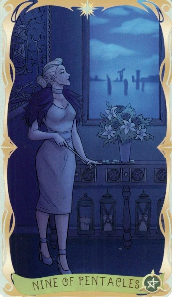 9 of Pentacles - Believing Heart Tarot card 9 of Pentacles card from the Believing Heart Tarot deck