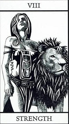 Strength card from the Bianco Nero Tarot deck