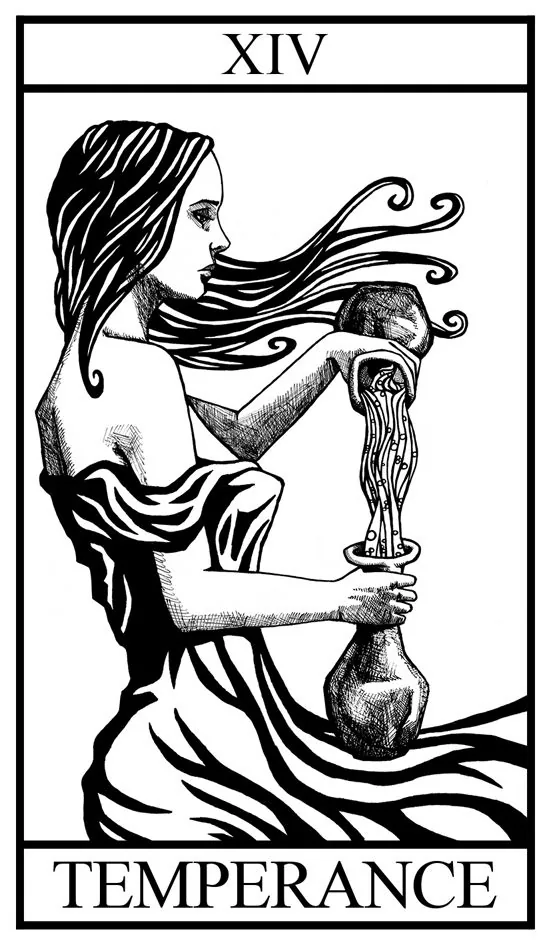 Temperance card from the Bianco Nero Tarot deck