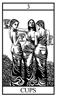 Three of Cups card from the Bianco Nero Tarot deck