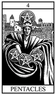 Four of Pentacles card from the Bianco Nero Tarot deck
