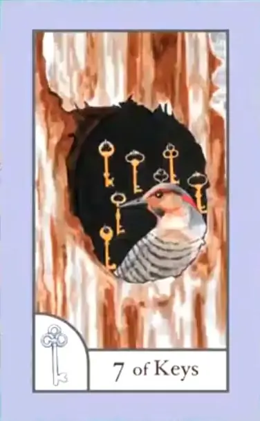 7 of Keys card from the The Birdqueen Tarot deck