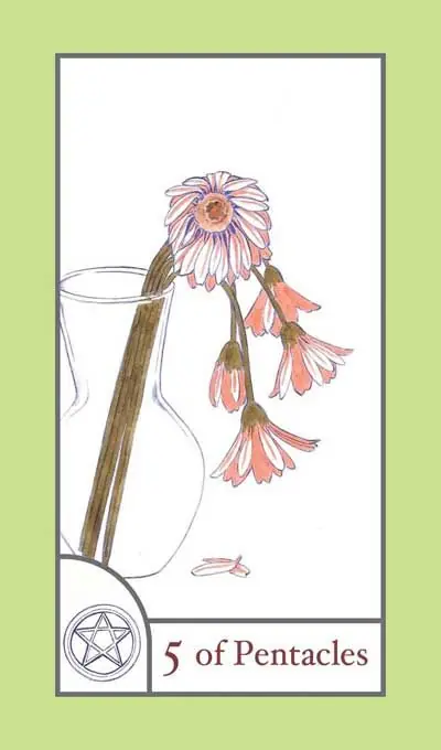 5 of Pentacles card from the The Birdqueen Tarot deck