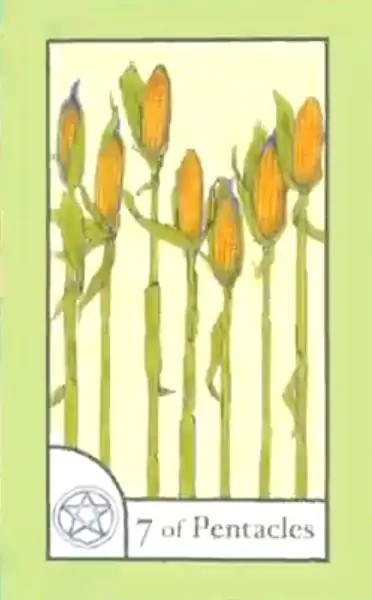 7 of Pentacles card from the The Birdqueen Tarot deck