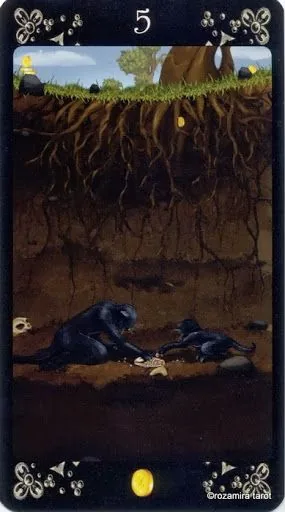 Black Cats Tarot Review 25 Five of Coins from Black Cats Tarot