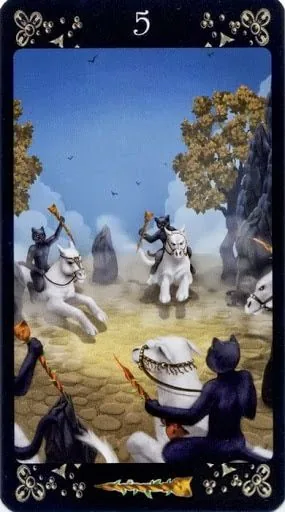 Black Cats Tarot Review 15 Five of Wands from Black Cats Tarot