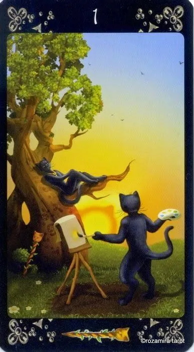 Ace of Wands card from the Black Cats Tarot deck