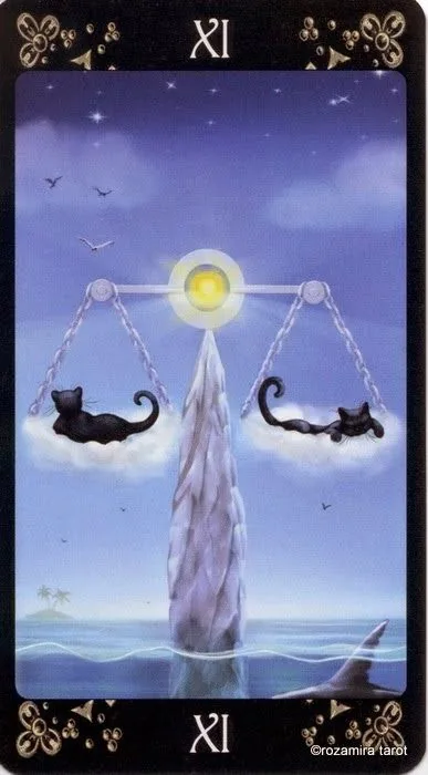 Justice card from the Black Cats Tarot deck