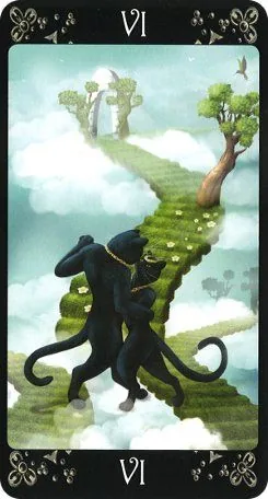The Lovers card from the Black Cats Tarot deck