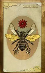 Three of Brooms card from The Black Ibis Tarot